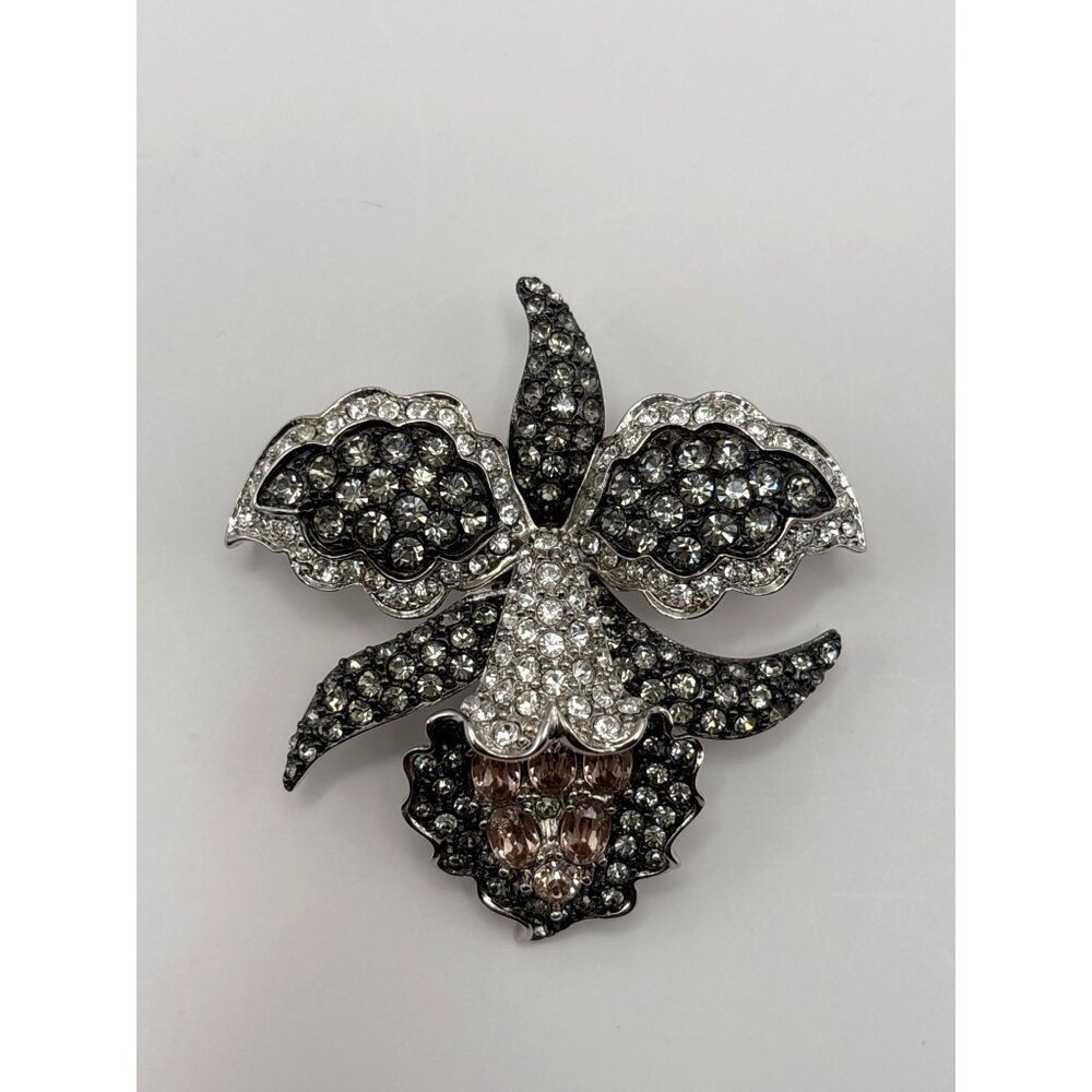 Nolan Miller Vintage Mythical Orchid Brooch Pin Black Pink Clear Rhinestones - Picture 4 of 7